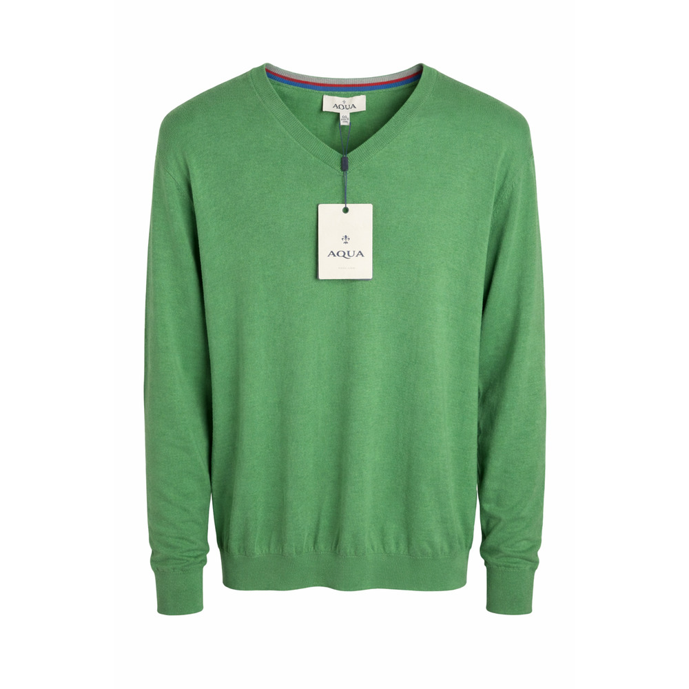 Aqua Toscano Green V-Neck Sweater Classic Golf Preppy Cotton New With Tags XXL